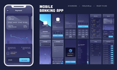 Poster - Mobile Banking App UI Kit with Multiple Screens as Login, Verification, Ride History, Payment, Setting and Invite Friends.