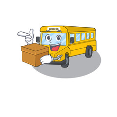 Wall Mural - Cute school bus cartoon character having a box