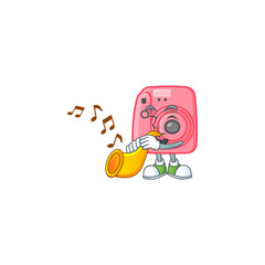 Sticker - cartoon character style of instan camera playing a trumpet