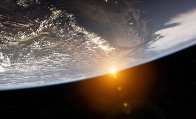 Poster - View of planet Earth close up with atmosphere during a sunrise 3D rendering elements of this image furnished by NASA
