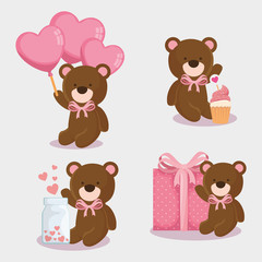 Poster - teddy bears of cute icons for valentines day