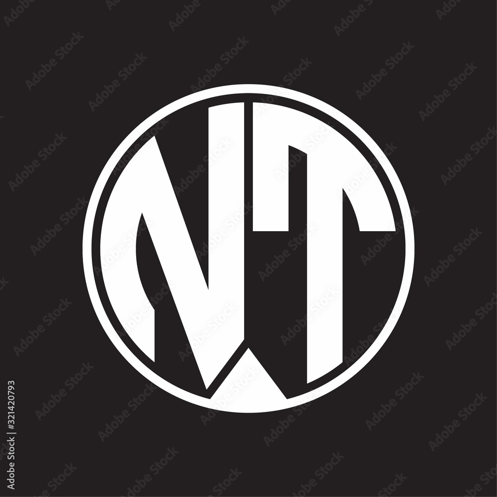 NT Logo monogram circle with piece ribbon style on black background ...