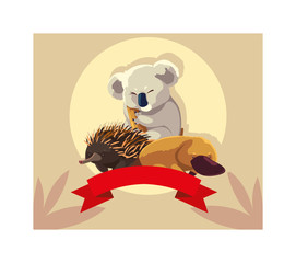 Sticker - cute card with native animals of australia