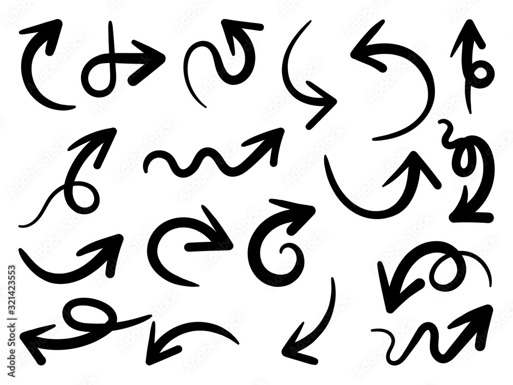 Vector de Stock Arrows hand drawn doodle vector set. Sketch arrow ...