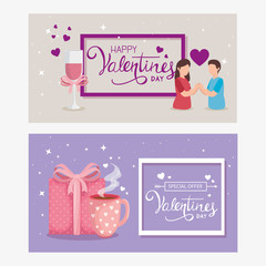 Wall Mural - set cards happy valentines day with decoration