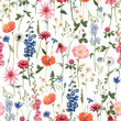 © zenina - Beautiful floral summer seamless pattern with watercolor hand drawn field wild flowers. Stock illustration.