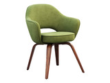 Fototapeta  - Green fabric chair with wooden legs. 3d render