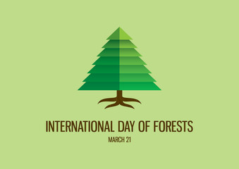 Wall Mural - International Day of Forests vector. Graphic spruce tree vector. Green Tree isolated on a green background vector. Day of Forests Poster, March 21. Important day