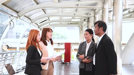 Poster - Group diversity partner business meeting trust in businessman and tam talking together modern city asian Teamwork Collaboration Team Meeting Communication concept with Business people Working Together