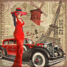 Vintage Poster Paris Torn Newspaper Background.