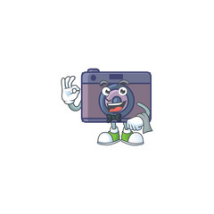 Sticker - A retro camera cartoon mascot working as a Waiter