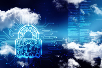 2d illustration safety concept: closed padlock on digital background