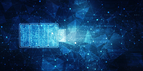 Poster - 2d rendering Electrical energy and power supply source concept, accumulator battery with charging level indicator