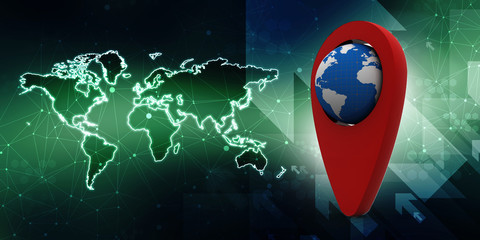 Poster - 3d rendering Red map pointer