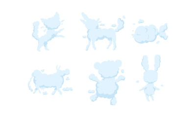 Sticker - White Clouds in the Shape of Different Animals Collection, Cat, Dog, Fish, Bull, Bear, Hare Vector Illustration