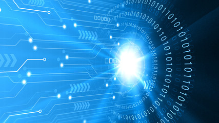 Poster - High tech background. binary codes with circuit board. Digital illustration.