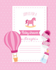 Canvas Print - baby shower card with wooden horse and decoration