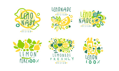  Lemonade Logo Templates Original Design, Sweet Drink Hand Drawn Badges Vector Illustration