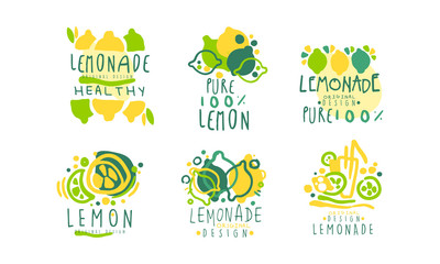 Sticker - Lemonade Logo Templates Original Design, Healthy Pure Sweet Drink Hand Drawn Badges Vector Illustration