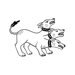 Wall Mural - Magical creatures set. Mythological animal - cerberus. Doodle style black and white vector illustration isolated on white background. Tattoo design or coloring page, Line Art.