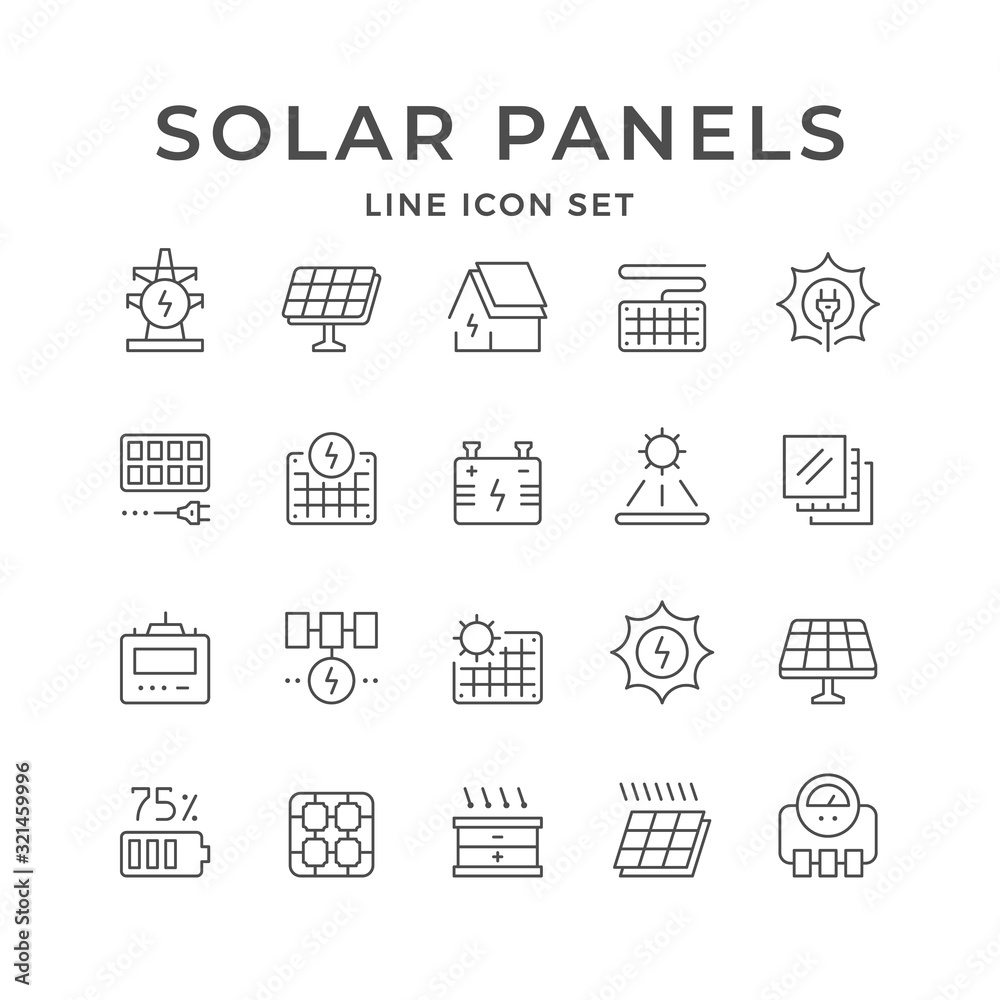 Set line icons of solar panels - obrazy, fototapety, plakaty 