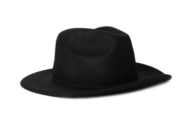 Black hat isolated on white. Stylish accessory