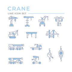 Wall Mural - Set color line icons of crane, lifts, winches