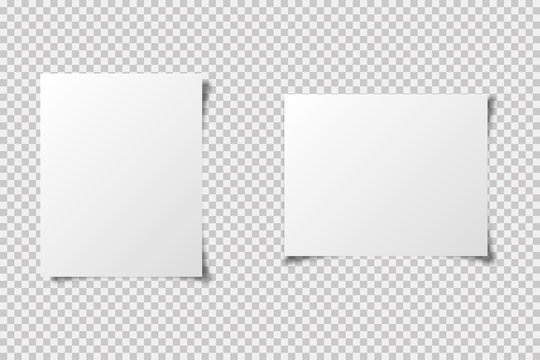 Papers a4 format sheet. Vector realistic illustration with shadows on transparent background. Mockup template.