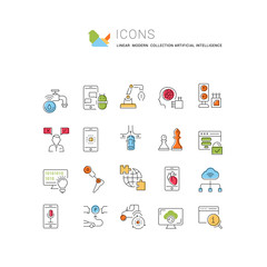 Poster - Set Vector Line Icons of Artificial Intelligence.