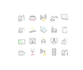 Poster - Set Vector Line Icons of Construction Technology