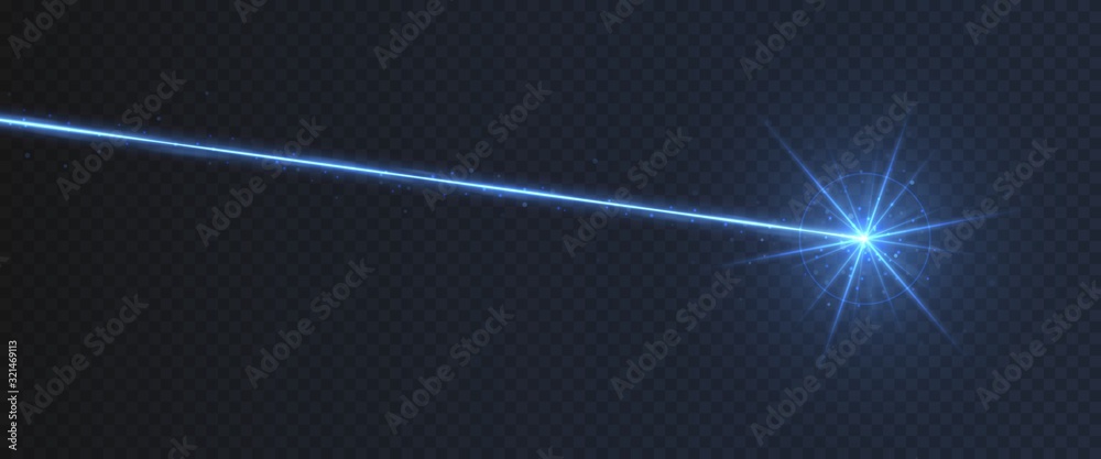 Blue laser beam light effect isolated on transparent background. turquoise neon light ray with sparkles. - obrazy, fototapety, plakaty 