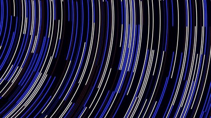 Poster - Blue neon stream with striped creative texture. Animation. Abstract bending narrow neon lines flowing on black background, seamless loop.