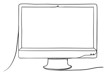 Poster - Computer Monitor Hand Drawn Continuous Line Art Vector Illustration. Isolated on White Background.