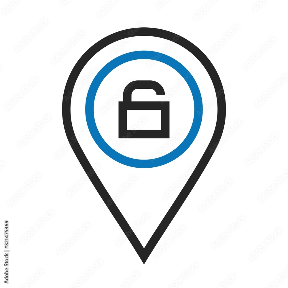 Location Unlock Twin color security unlock Location Icon on white background to use in ...
