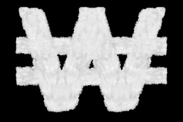 Wall Mural - South Korean won currency sign element made of clouds on black background ready for mask or blending modes