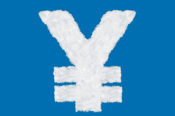 Wall Mural - Japan yen currency sign element made of clouds on blue background over sky