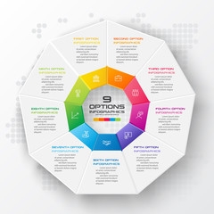 Poster - Nonagon infographic,Colorful template with 9 options,Vector illustration.