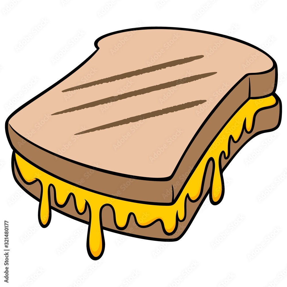 Grilled Cheese - A cartoon illustration of a Grilled Cheese sandwich.