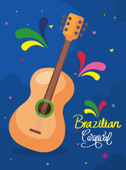 Wall Mural - poster of brazilian carnival with guitar and decoration