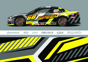 Race car livery design vector. Graphic abstract stripe racing background designs for vinyl wrap, race car, cargo van, pickup truck and adventure. Full vector Eps 10.