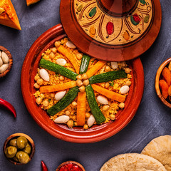 Wall Mural - Vegetable tagine with almond and chickpea couscous