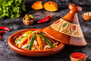 Wall Mural - Vegetable tagine with almond and chickpea couscous.