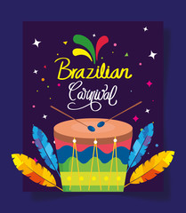 Canvas Print - poster of brazilian carnival with drum and decoration