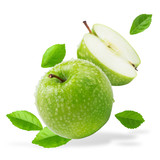 Water splashing on Fresh green apple on Green background
