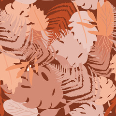  Summer colorful hawaiian seamless pattern with tropical plants.