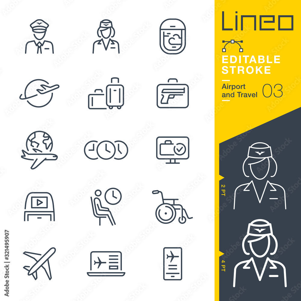Lineo Editable Stroke - Airport and Travel outline icons - obrazy, fototapety, plakaty 
