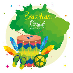 Wall Mural - poster of carnival brazilian with drum and icons traditional