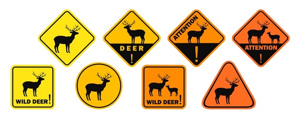 Wall Mural - Deer road sign. Isolated deer on white background