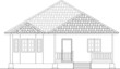 © Aisyaqilumar - 2D CAD drawing of single storey medium size house front elevation. The house floor was designed raise up from the ground. Drawing in black and white.