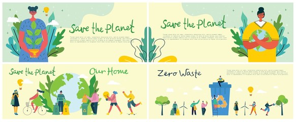 Wall Mural - Vector illustration ECO backgrounds of Concept of green, eco energy and quote Save the planet.